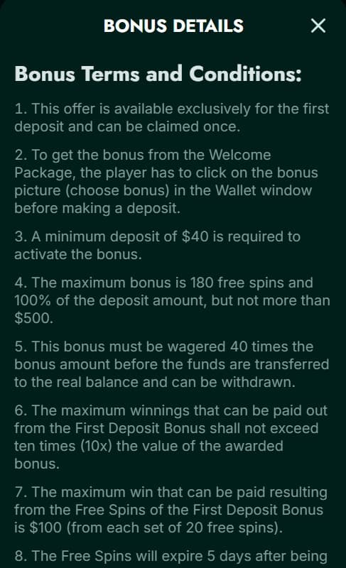 WinLion bonus terms